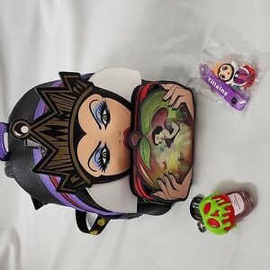 Disneys Loungefly Evil Queen Backpack, Bagcharm and Wristlet Keychain